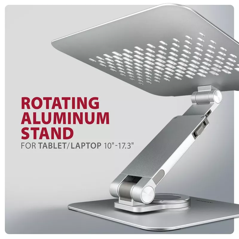 Axagon STND-LR Aluminiumständer mit 360°-Drehung für Laptops 10 inch–17,3 inch. Verstellbare Höhe und Neigung.