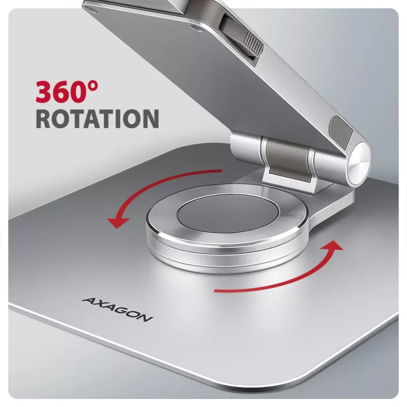 Axagon STND-LR Aluminiumständer mit 360°-Drehung für Laptops 10 inch–17,3 inch. Verstellbare Höhe und Neigung.