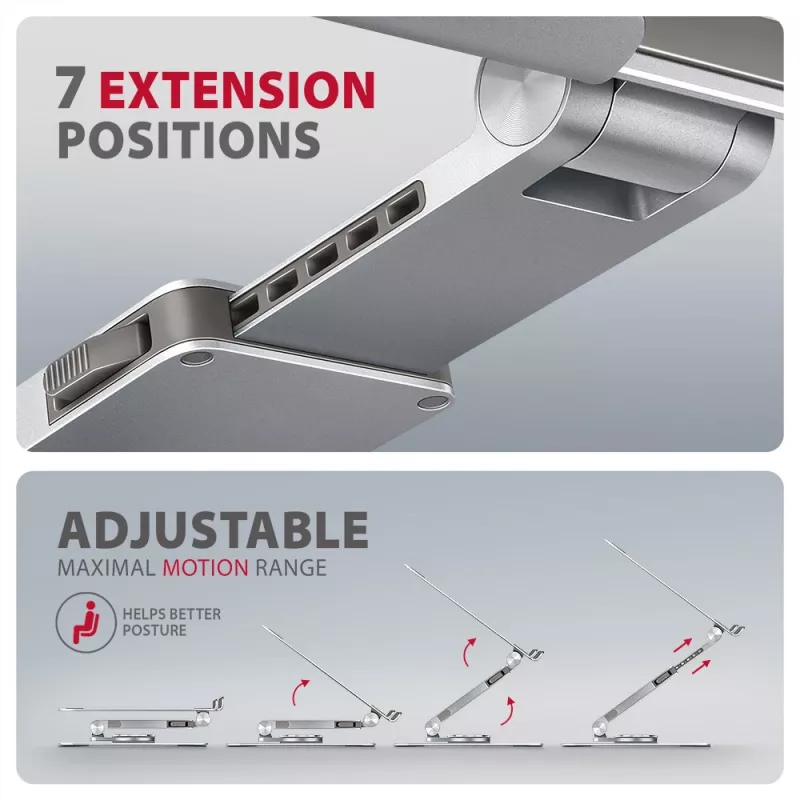 Axagon STND-LR Aluminiumständer mit 360°-Drehung für Laptops 10 inch–17,3 inch. Verstellbare Höhe und Neigung.