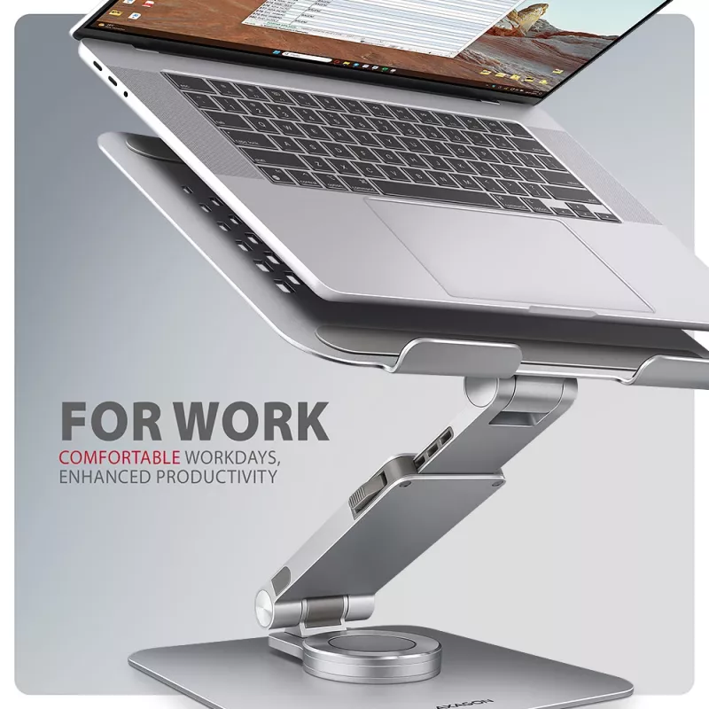 Axagon STND-LR Aluminiumständer mit 360°-Drehung für Laptops 10 inch–17,3 inch. Verstellbare Höhe und Neigung.