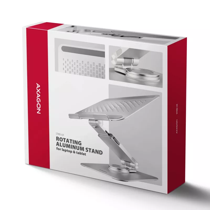 Axagon STND-LR Aluminiumständer mit 360°-Drehung für Laptops 10 inch–17,3 inch. Verstellbare Höhe und Neigung.