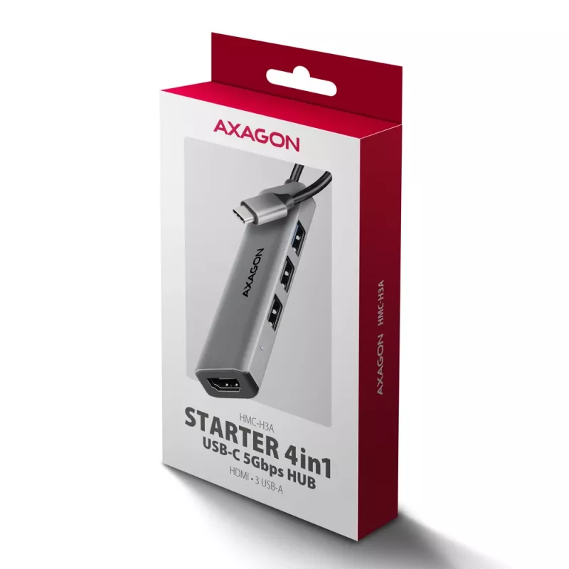 Axagon HMC-H3A USB 5Gbps Hub, 3x USB-A, HDMI 4k/30Hz, 15cm USB-C Kabel
