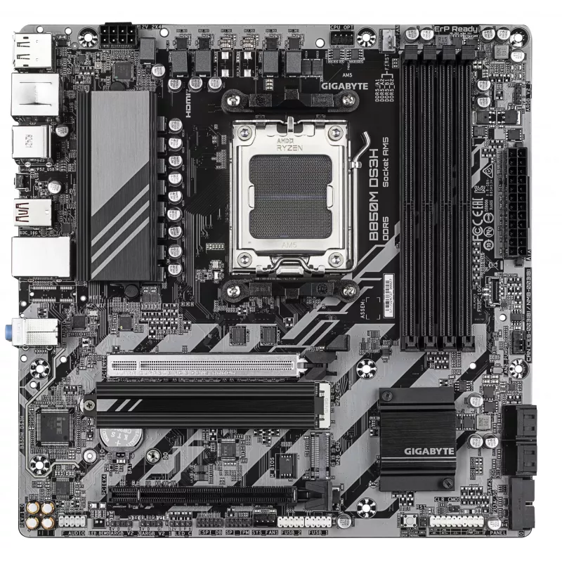 GIGABYTE B850M DS3H Mainboard - AMD Ryzen 9000 Series CPUs, 16+2+2 Phasen Digital VRM, bis zu 8200MHz DDR5 (OC), 1xPCIe 5.0 + 1xPCIe 4.0 M.2, 2.5 LAN, USB 3.2 Gen 2