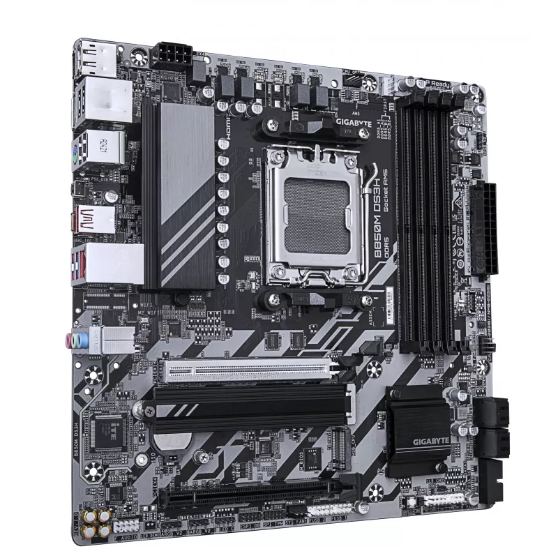 GIGABYTE B850M DS3H Mainboard - AMD Ryzen 9000 Series CPUs, 16+2+2 Phasen Digital VRM, bis zu 8200MHz DDR5 (OC), 1xPCIe 5.0 + 1xPCIe 4.0 M.2, 2.5 LAN, USB 3.2 Gen 2