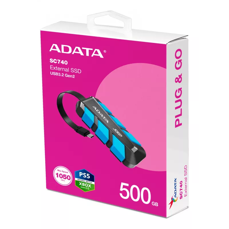 ADATA SC740 500 GB USB Type-C 3.2 Gen 2 (3.1 Gen 2) Schwarz, Blue