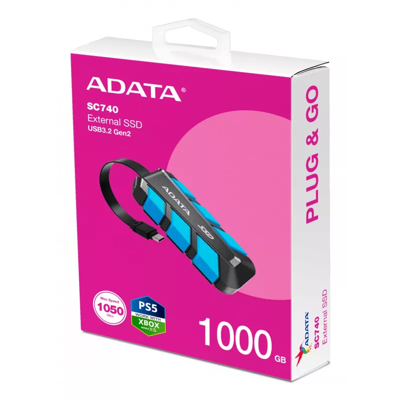 ADATA SC740 1 TB USB Type-C 3.2 Gen 2 (3.1 Gen 2) Schwarz, Blue