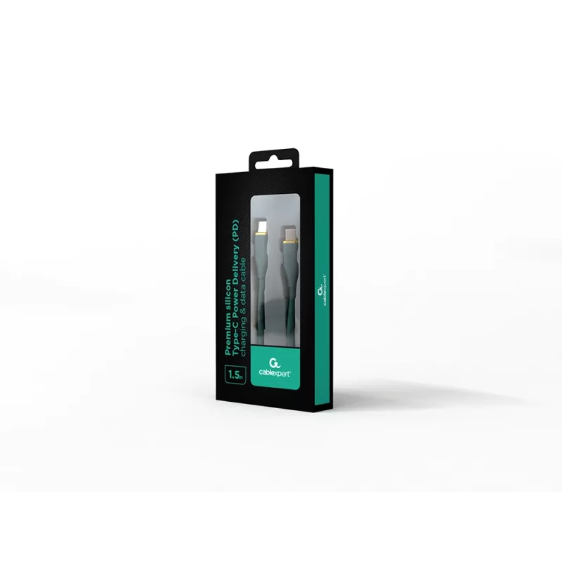 GEMBIRD USB Type-C Power Delivery (PD) 60W Lade- und Daten-Silikonkabel, 1,5 m Midnight Grün