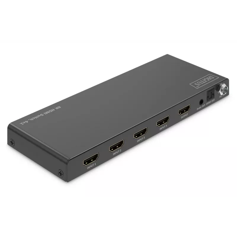 DIGITUS 4x1 HDMI Switch - 8K/60Hz (4:4:4), Toslink, Stereo, EDID-Steuerung
