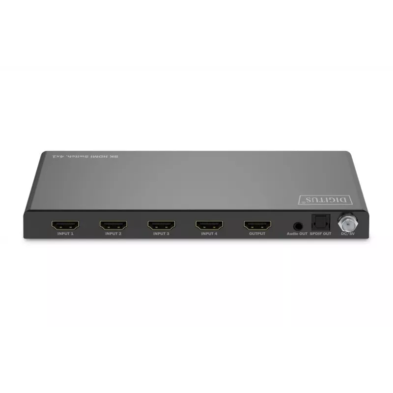 DIGITUS 4x1 HDMI Switch - 8K/60Hz (4:4:4), Toslink, Stereo, EDID-Steuerung