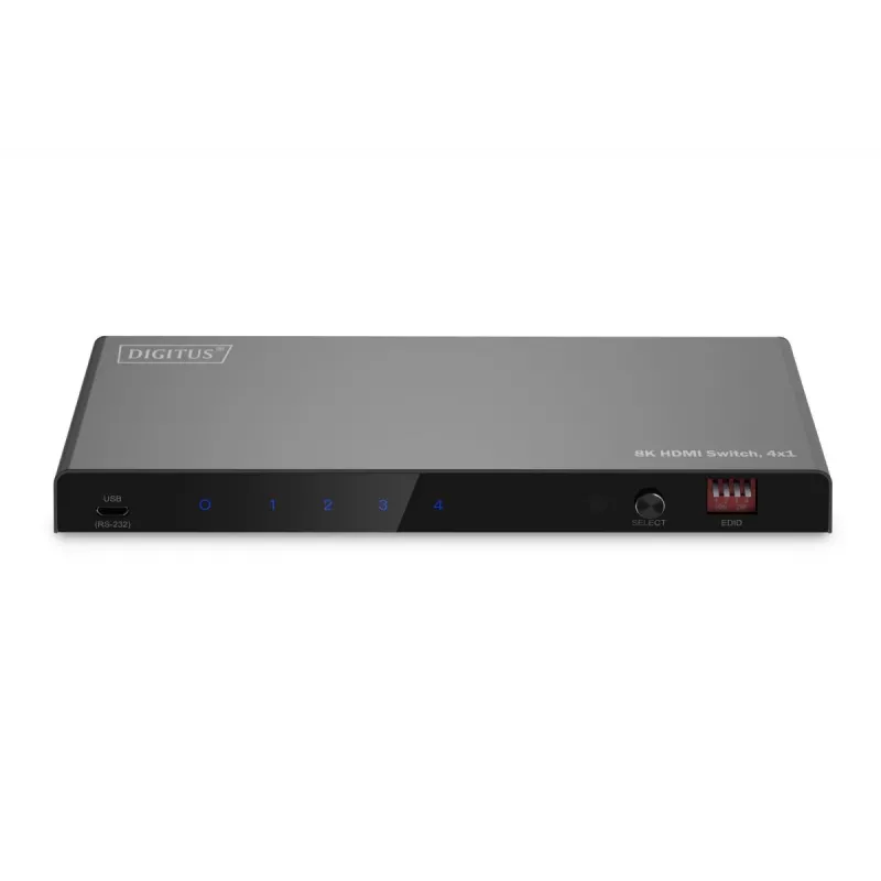 DIGITUS 4x1 HDMI Switch - 8K/60Hz (4:4:4), Toslink, Stereo, EDID-Steuerung