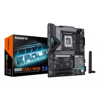 GIGABYTE B860 EAGLE WIFI6E Mainboard - Intel Core Ultra Series CPUs, 12+1+2+1 Phasen VRM, bis zu 9066 MHz DDR5, 1xPCIe 5.0 + 2xPCIe 4.0 M.2, 2,5 GbE LAN, WIFI 6E, USB 3.2 Gen 2x2