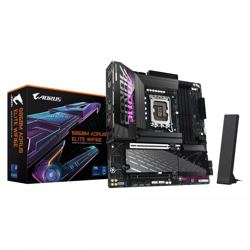 GIGABYTE B860M AORUS ELITE WIFI6E Mainboard - Intel Core Ultra Series CPUs, 12+1+2+1 Phasen VRM, bis zu 9200 MHz DDR5, 1xPCIe 5.0 + 2xPCIe 4.0 M.2, 2,5 GbE LAN, WIFI 6E, Thunderbolt