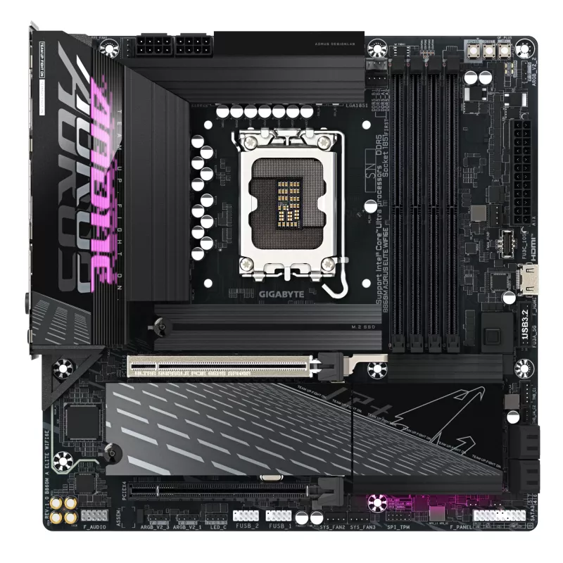 GIGABYTE B860M AORUS ELITE WIFI6E Mainboard - Intel Core Ultra Series CPUs, 12+1+2+1 Phasen VRM, bis zu 9200 MHz DDR5, 1xPCIe 5.0 + 2xPCIe 4.0 M.2, 2,5 GbE LAN, WIFI 6E, Thunderbolt