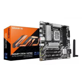 GIGABYTE B860M DS3H WIFI6E Mainboard – Intel Core Ultra Series CPUs, 5+1+2+1 Phasen VRM, bis zu 9066 MHz DDR5, 1x PCIe 5.0 + 1x PCIe 4.0 M.2, 2,5 GbE LAN, WIFI 6E, USB 3.2 Gen 2