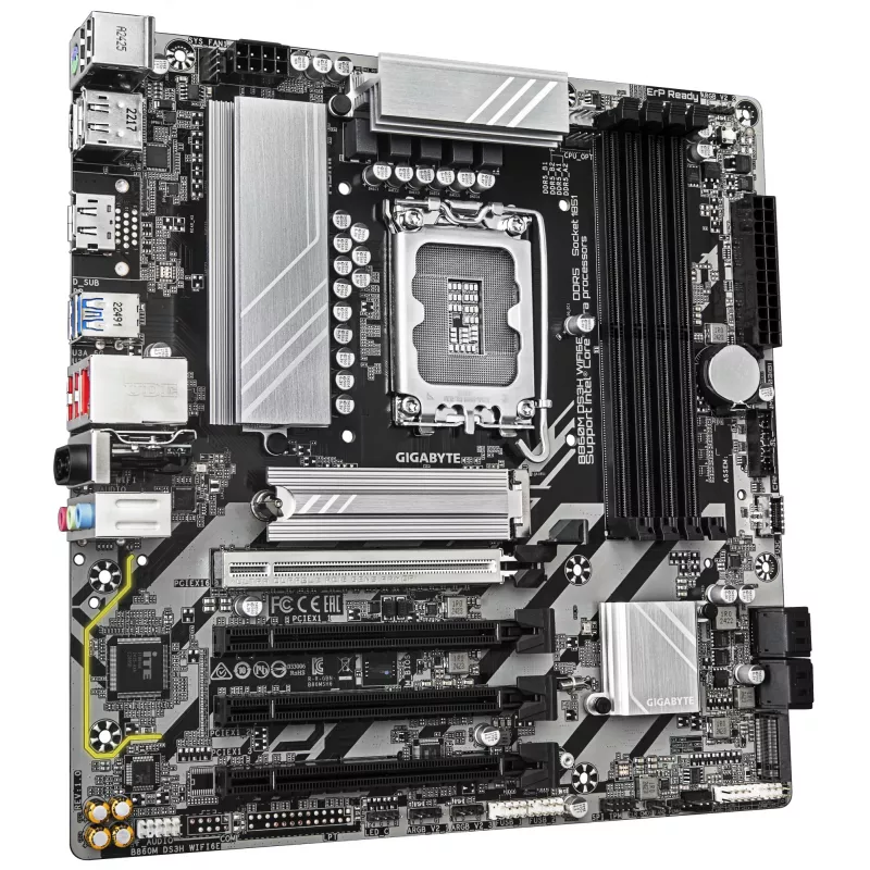GIGABYTE B860M DS3H WIFI6E Mainboard – Intel Core Ultra Series CPUs, 5+1+2+1 Phasen VRM, bis zu 9066 MHz DDR5, 1x PCIe 5.0 + 1x PCIe 4.0 M.2, 2,5 GbE LAN, WIFI 6E, USB 3.2 Gen 2