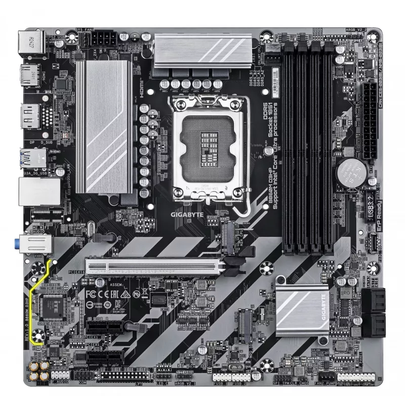 GIGABYTE B860M D3HP Mainboard - Intel Core Ultra Series CPUs, 4+1+2+1 Phasen VRM, bis zu 9066MHz DDR5, 2xPCIe 4.0 M.2, GbE LAN, USB 3.2 Gen 1