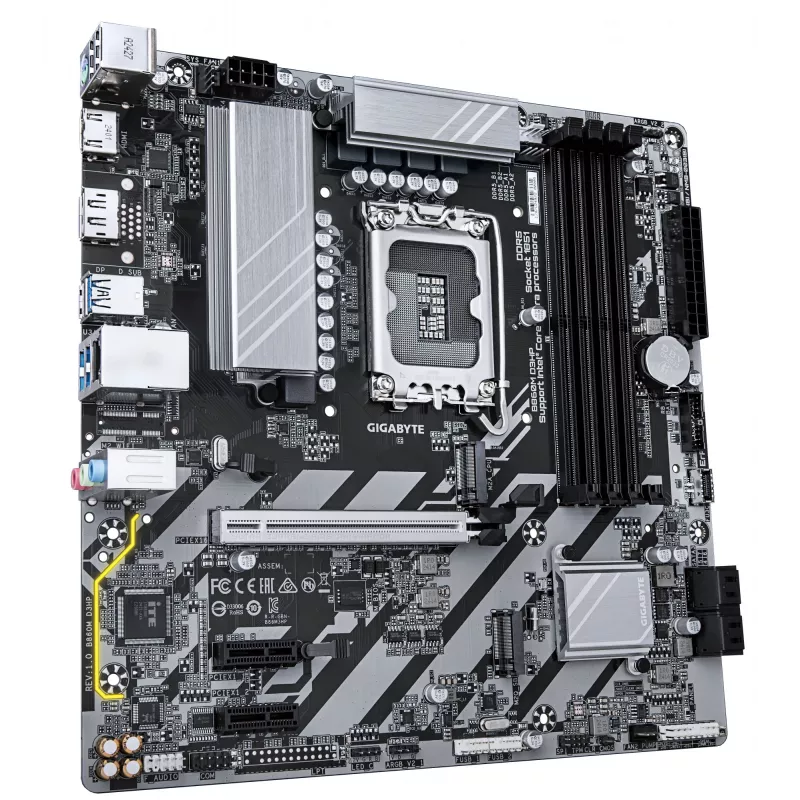 GIGABYTE B860M D3HP Mainboard - Intel Core Ultra Series CPUs, 4+1+2+1 Phasen VRM, bis zu 9066MHz DDR5, 2xPCIe 4.0 M.2, GbE LAN, USB 3.2 Gen 1
