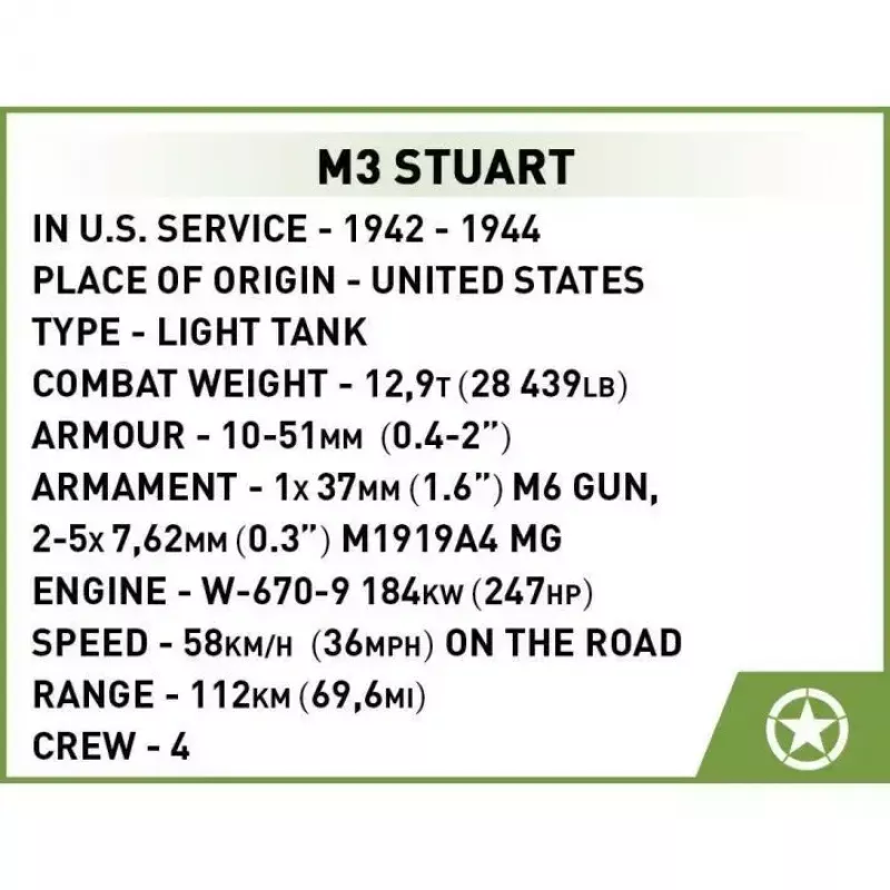 Bausteine-Set Cobi Blocks M3 Stuart, 511 Teile, kompatibel mit anderen Marken