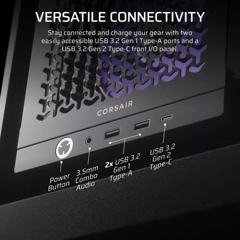 PC-Gehäuse CORSAIR FRAME 4000D RS ARGB Midi Tower Schwarz — ATX/Micro-ATX/Mini-ITX, gehärtetes Glas, ARGB-Lüfter, bis zu 370 mm GPU