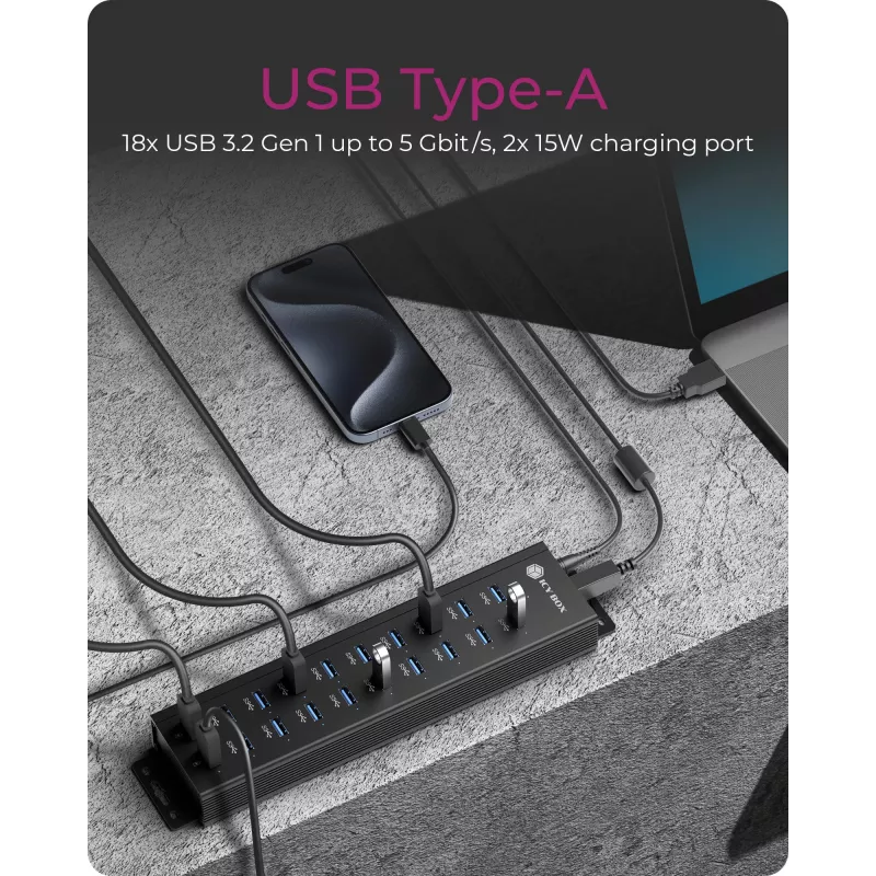 ICY BOX IB-HUB1720-U3 Schwarz
