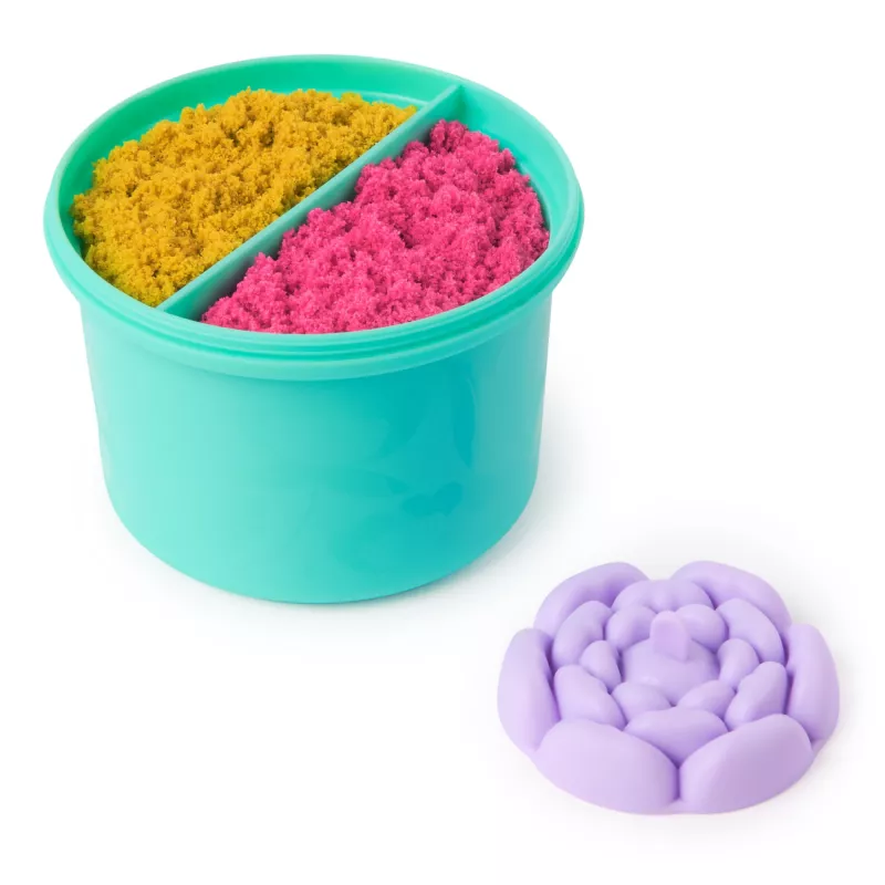 Kinetic Sand, SquishBlossom Blooming Flower, Osternester-Füllungen, enthält 227 g neongelben und pinkfarbenen formbaren Spielsand, Blumentopf und Formen, sensorisches Spielzeug für Kinder