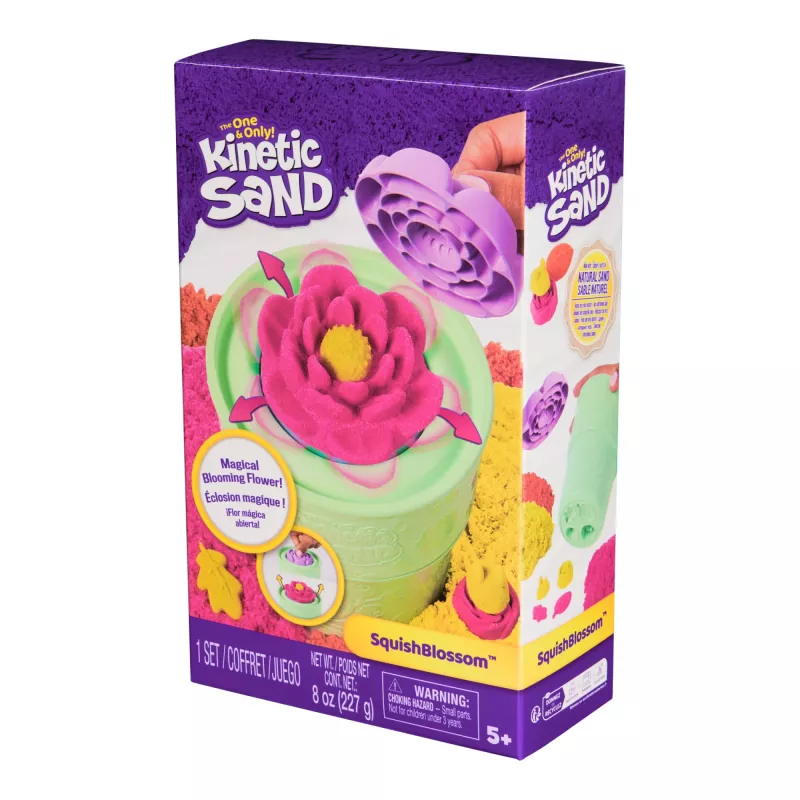 Kinetic Sand, SquishBlossom Blooming Flower, Osternester-Füllungen, enthält 227 g neongelben und pinkfarbenen formbaren Spielsand, Blumentopf und Formen, sensorisches Spielzeug für Kinder