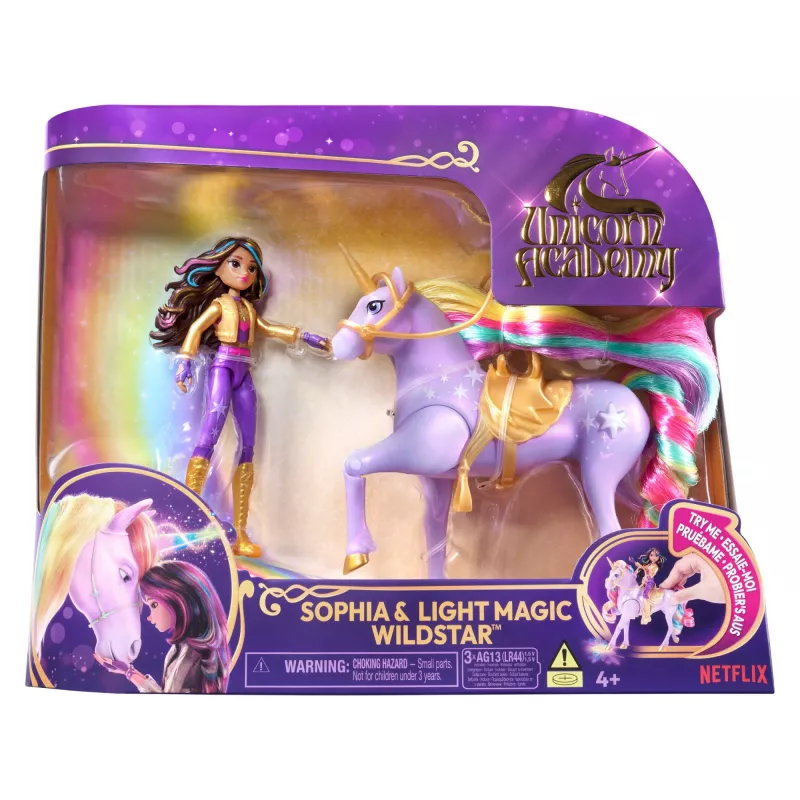 Modepuppe Usorteret Unicorn Academy Sophia & Light Magic Wildstar mit Regenbogen-Lichteffekten, LR44-Batterien, 241 mm
