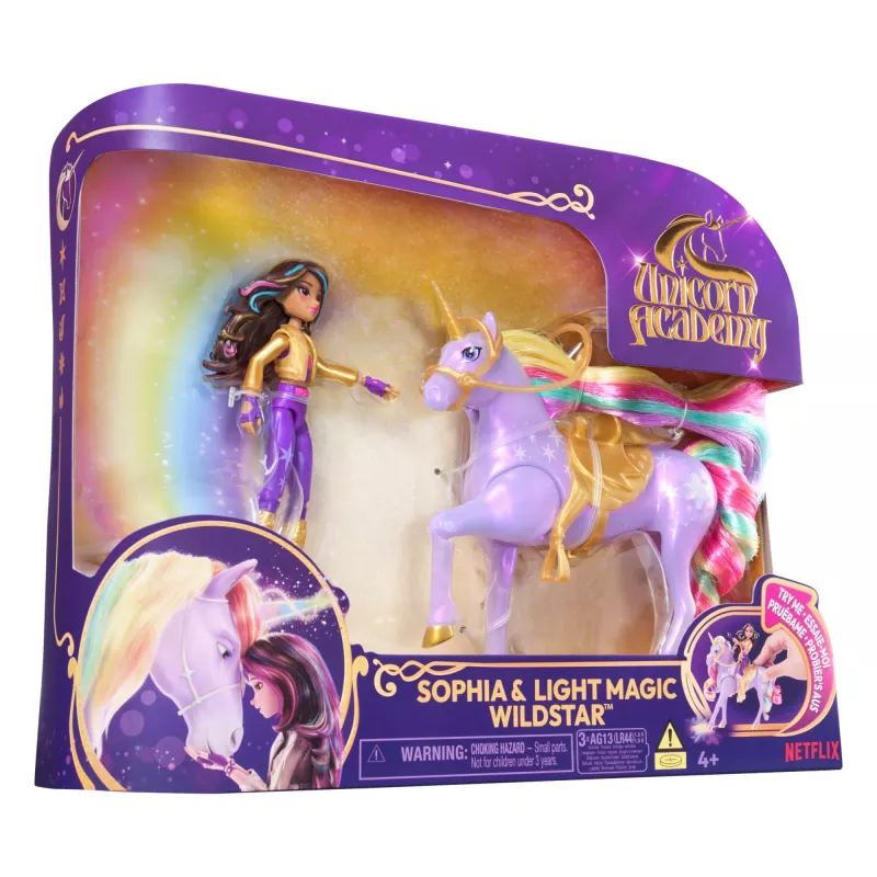 Modepuppe Usorteret Unicorn Academy Sophia & Light Magic Wildstar mit Regenbogen-Lichteffekten, LR44-Batterien, 241 mm