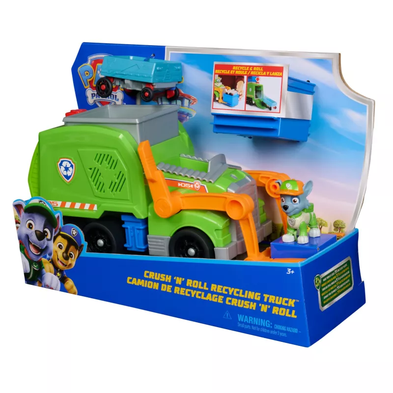 PAW Patrol: Crush N’ Roll Recycling-LKW mit Rocky-Actionfigur & verwandelbarem, verdichtetem Müllfahrzeug, Spielzeug für Jungen & Mädchen ab 3 Jahren