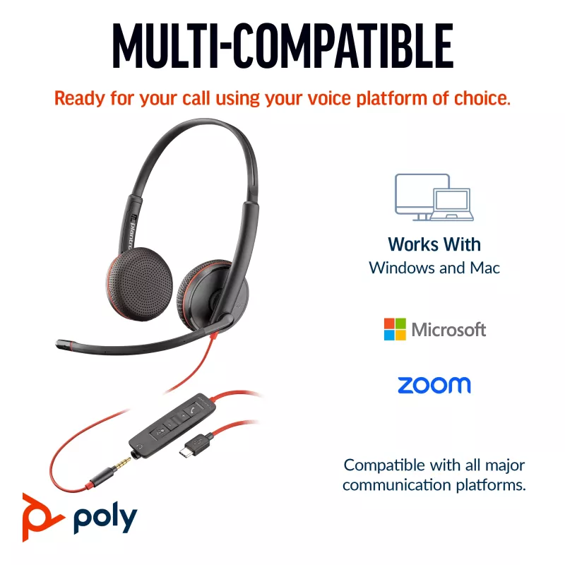 HP Poly Schwarzwire 3225 Stereo-USB-C-Headset +3,5-mm-Klinkenstecker +USB-C/A-Adapter (Bulk)