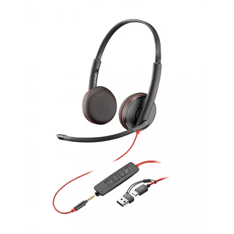 HP Poly Schwarzwire 3225 Stereo-USB-C-Headset +3,5-mm-Klinkenstecker +USB-C/A-Adapter (Bulk)