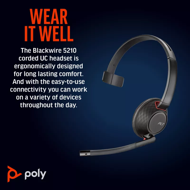 HP Poly Schwarzwire 5210 Monaural USB-C Headset +3.5mm Plug +USB-C/A Adapter
