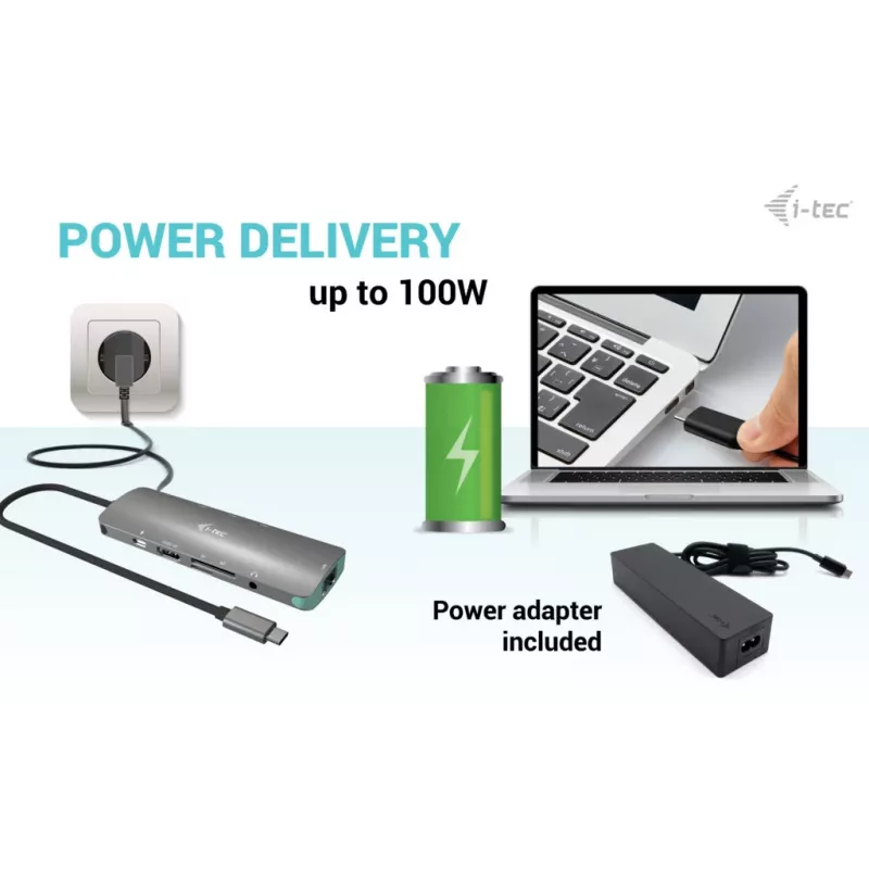 i-tec USB-C Metal Nano Dockingstation 4K HDMI LAN mit Power Delivery 100 W + Universal-Ladegerät 100 W