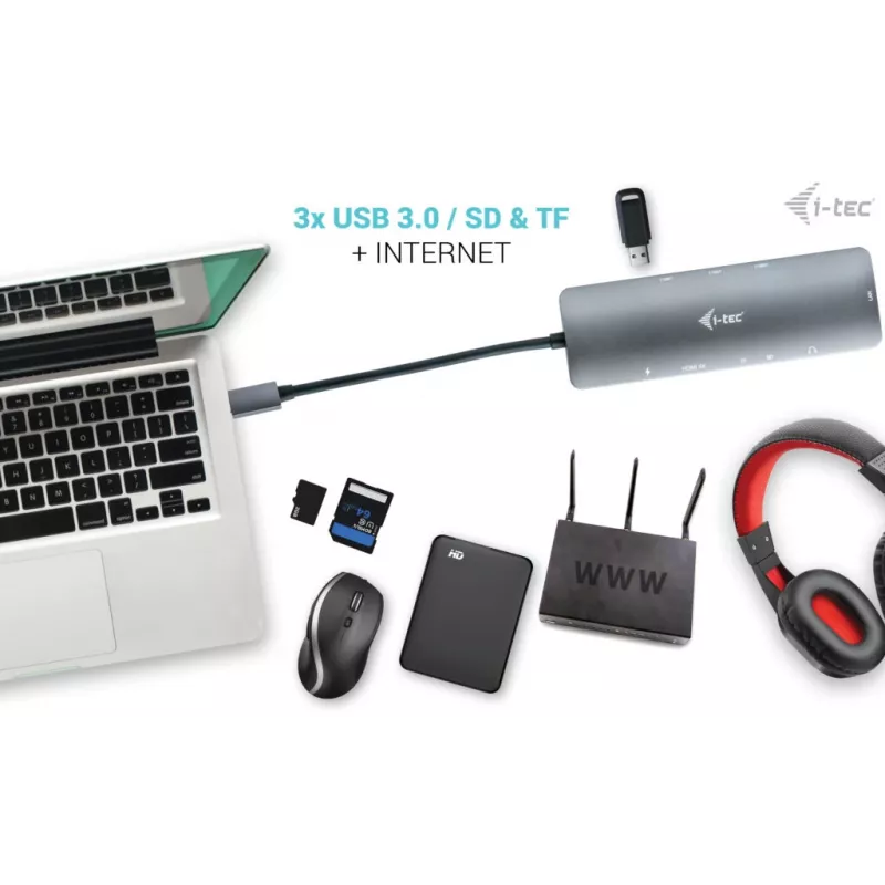 i-tec USB-C Metal Nano Dockingstation 4K HDMI LAN mit Power Delivery 100 W + Universal-Ladegerät 100 W