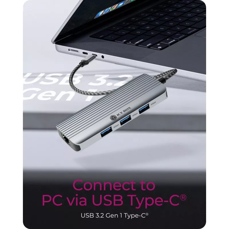 ICY BOX IB-DK4034a-CPD Kabelgebundenes USB 3.2 Gen 1 (3.1 Gen 1) Type-C Aluminium, Silber