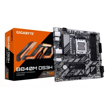 GIGABYTE B840M DS3H Mainboard - AMD Ryzen 9000 CPUs, 8+2+2 Phasen VRM, bis zu 8200 MHz DDR5, 2x PCIe 4.0 M.2, 2,5 GbE LAN, USB 3.2 Gen 1