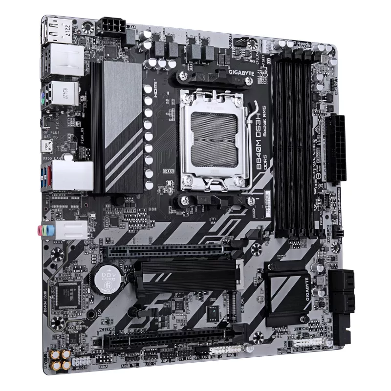 GIGABYTE B840M DS3H Mainboard - AMD Ryzen 9000 CPUs, 8+2+2 Phasen VRM, bis zu 8200 MHz DDR5, 2x PCIe 4.0 M.2, 2,5 GbE LAN, USB 3.2 Gen 1