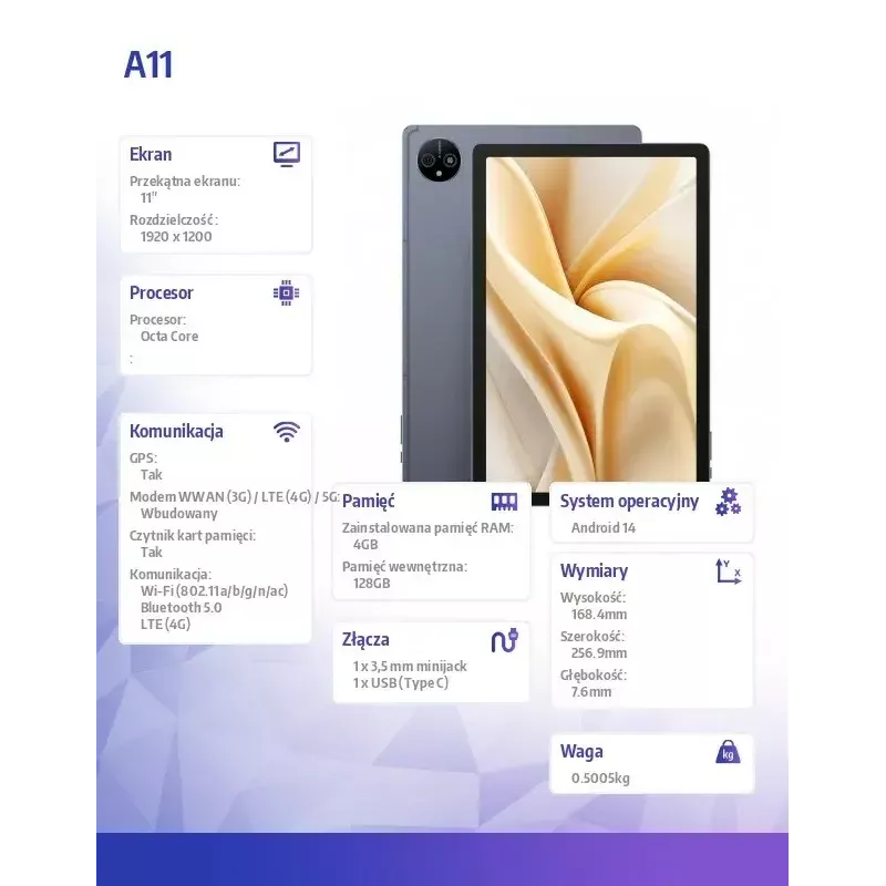 Tablet A11 4G 11 Zoll Quad-Core 4GB RAM 256GB Speicher Android