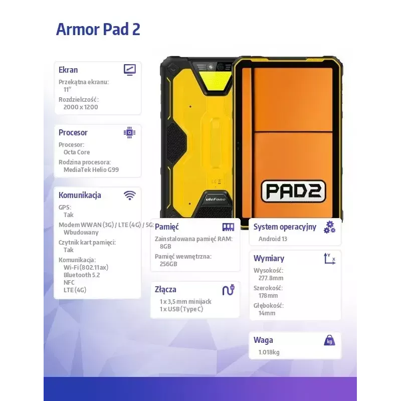 Tablet UleFone Armor Pad 2 11 Zoll Octa-Core 8 GB RAM 256 GB Speicher Android
