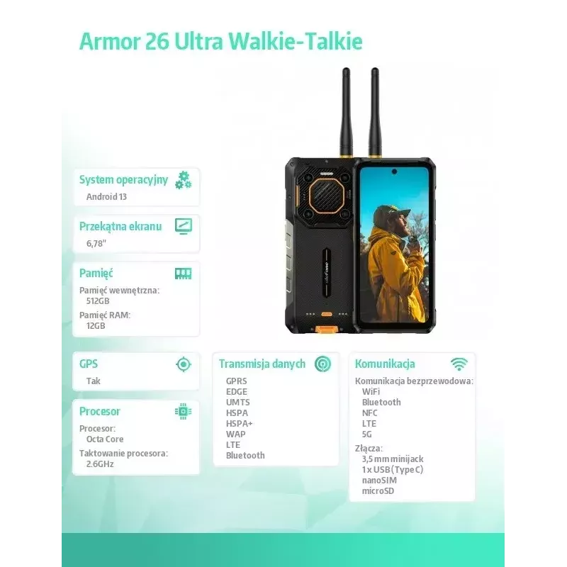 Smartphone UleFone Armor 26 Ultra 6,1 Zoll 12 GB RAM 512 GB Speicher Schwarz