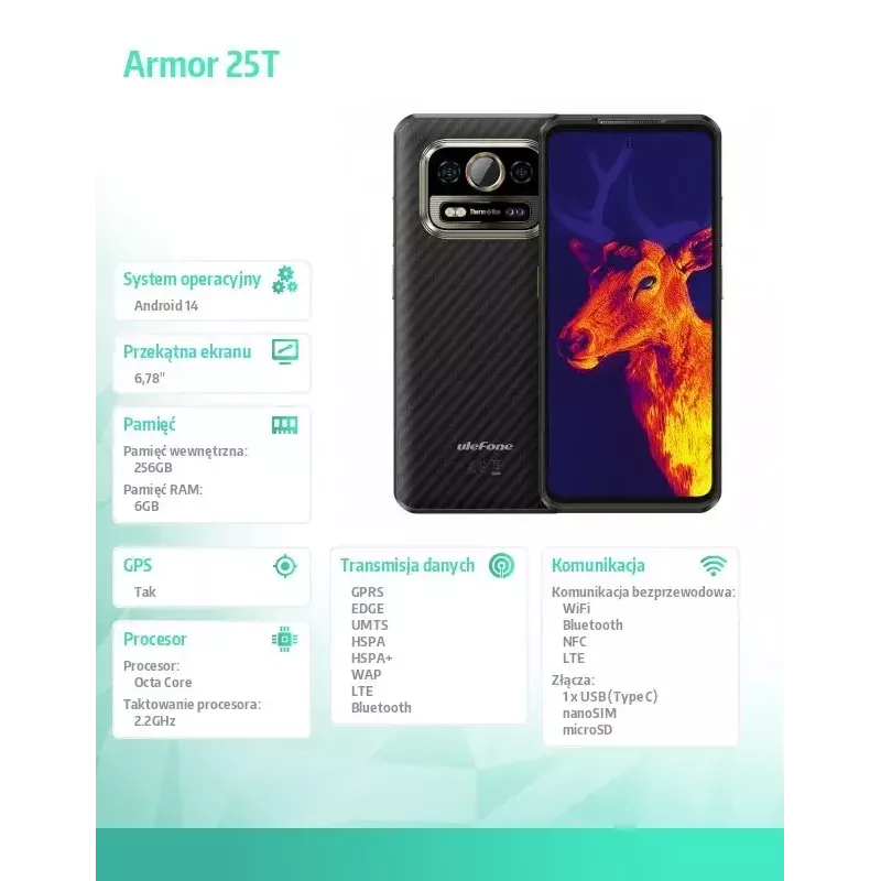 Smartphone UleFone Armor 25T 6,0 Zoll 6/256 GB Frost Schwarz, Energieeffizienzklasse B