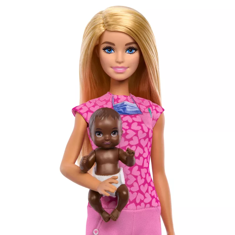 Barbie Baby Doctor Puppe mit blonder Modepuppe, 1 Babypuppe, Möbel & Zubehör