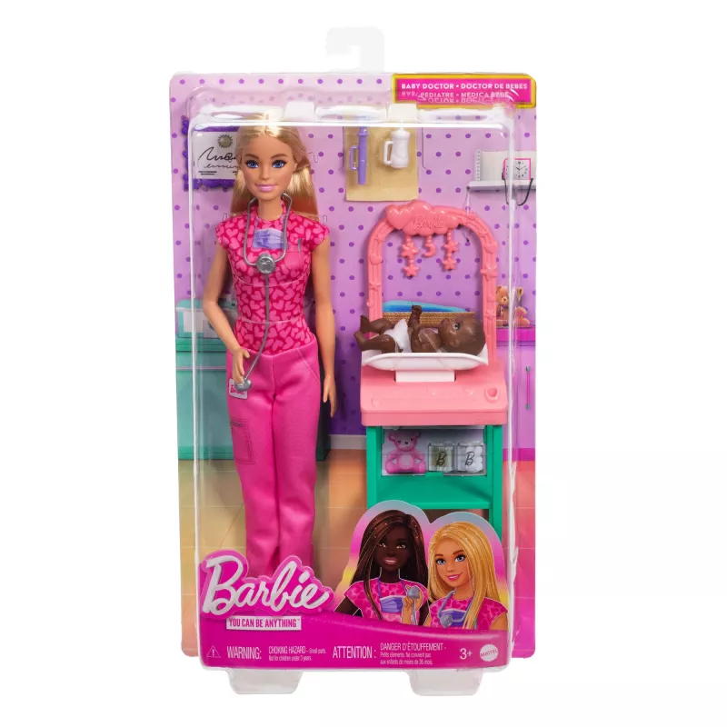 Barbie Baby Doctor Puppe mit blonder Modepuppe, 1 Babypuppe, Möbel & Zubehör