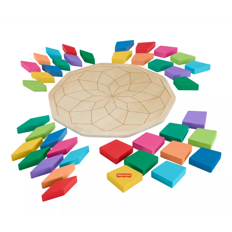 Fisher-Price Mandala-Puzzle aus Holz, geometrisch, für Kleinkinder und Kinder, 40 Holzteile