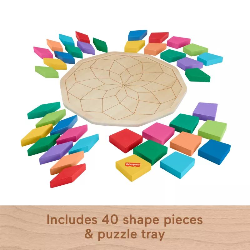 Fisher-Price Mandala-Puzzle aus Holz, geometrisch, für Kleinkinder und Kinder, 40 Holzteile