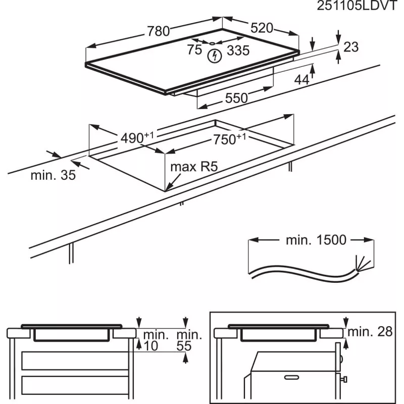 Induktionskochfeld Electrolux Serie 700 EIS82453, 4-Zonen 80 cm, schwarzes Glas, Touch- & Scrollbalken-Steuerung