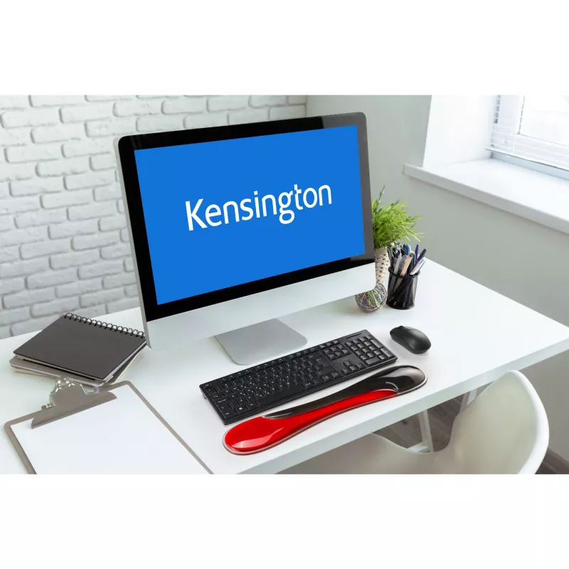 Kensington schlank Duo Gel Tastatur-Handballenauflage – Rot, Rot, Gel, Thermoplastisches Polyurethan (TPU), China, MIL-STD-810H Methode 504.3 Kontamination durch Flüssigkeiten, 490 mm, 95 mm