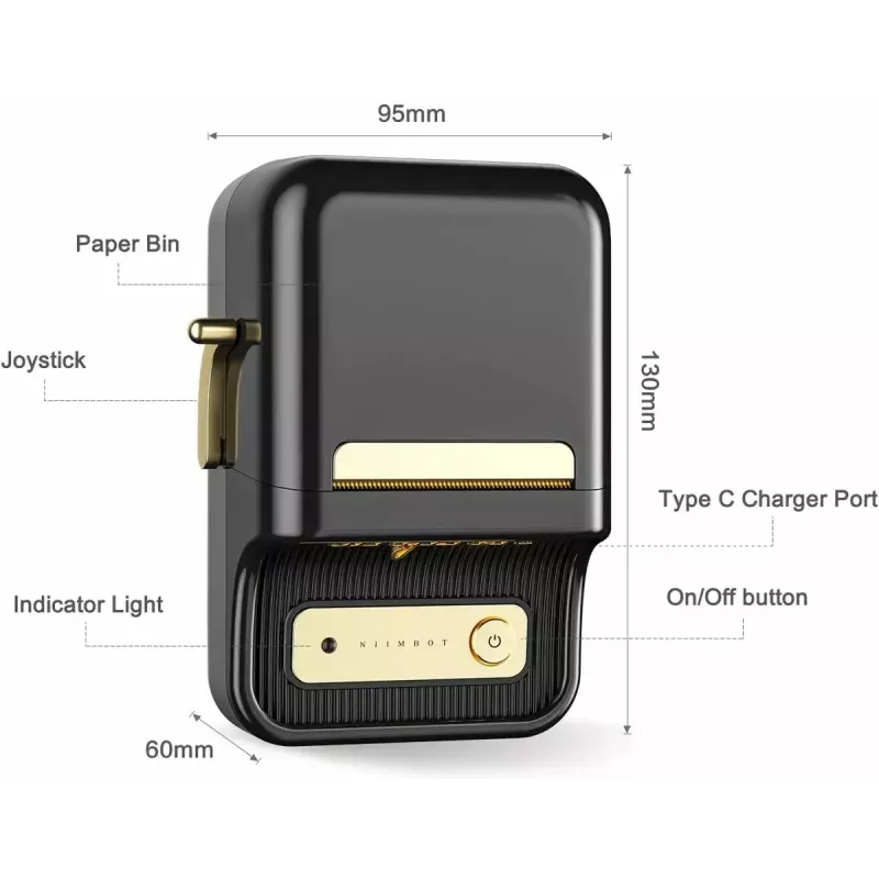 Etikettendrucker NIIMBOT B21S Schwarz — kompakter Bluetooth-Rollendrucker, 50 mm Druckbreite, 60 mm/s, Li-Ion 1200 mAh