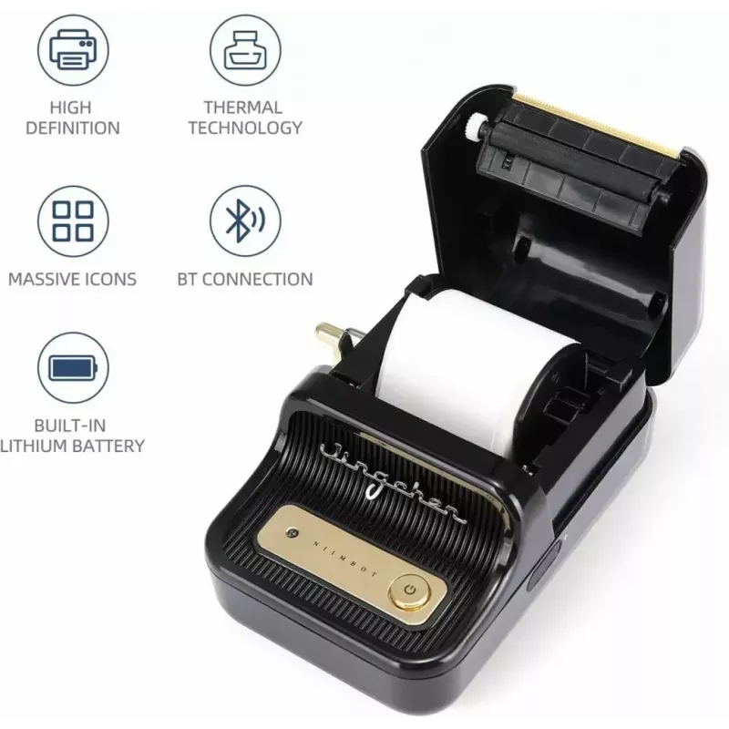 Etikettendrucker NIIMBOT B21S Schwarz — kompakter Bluetooth-Rollendrucker, 50 mm Druckbreite, 60 mm/s, Li-Ion 1200 mAh