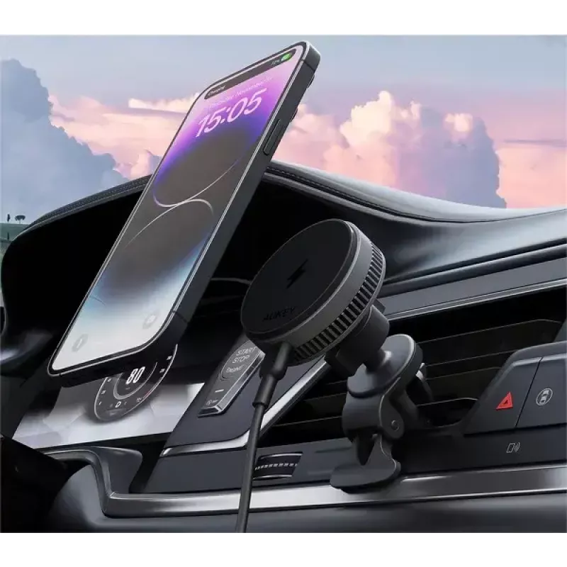 Aukey Wireless Charging Mount HD-MC13A MagSafe-kompatible Lüftungshalterung fürs Auto für iPhone, 15 W kabelloses Laden